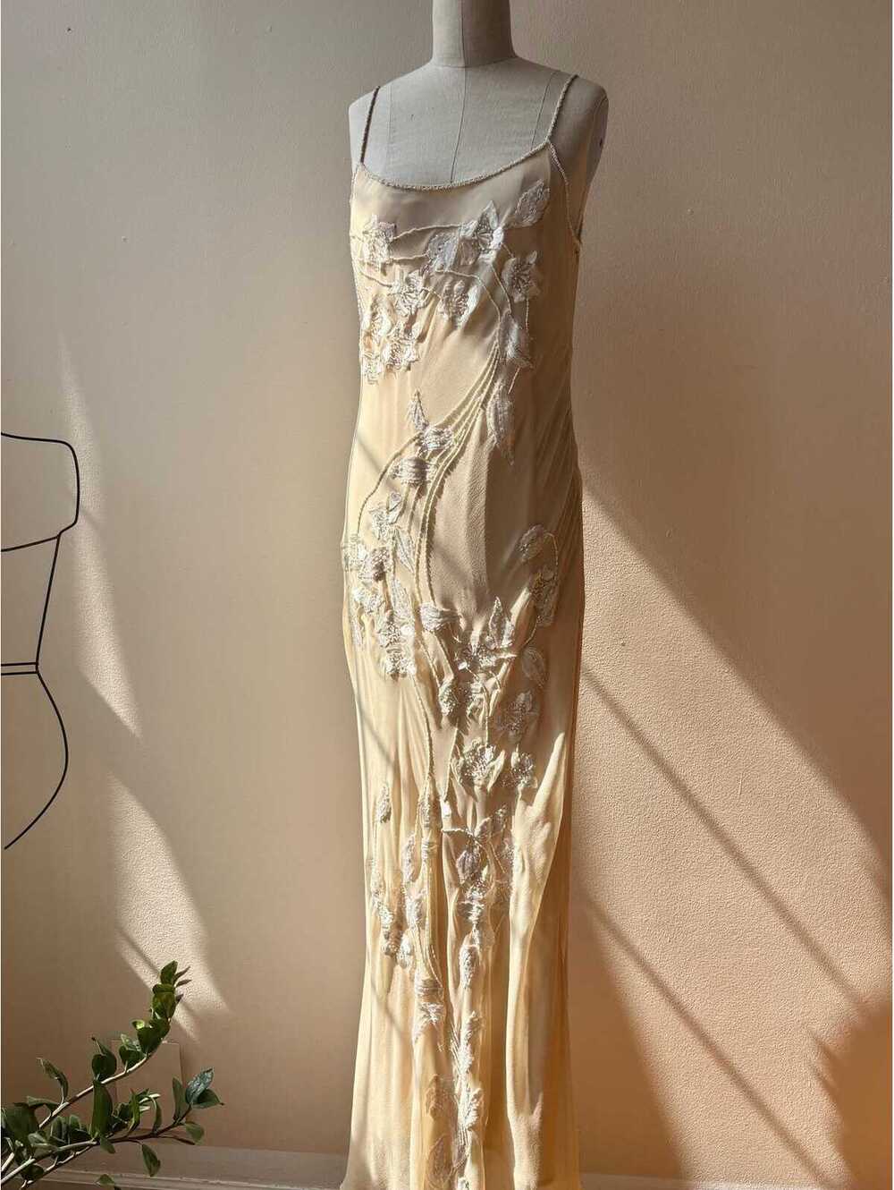 Vintage 1990s Sue Wong Ivory Embroidered Beaded Silk Chiffon Gown - Picture 4 of 9